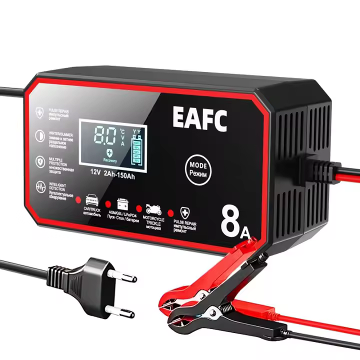 Cargador de batería automático para coche, 12 V, 8 A, inteligente, para baterías de plomo-ácido, AGM, gel húmedo, LiFePO4, para coche y motocicleta - 1