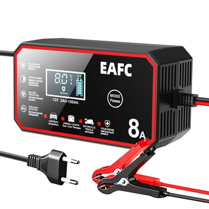 Cargador de batería automático para coche, 12 V, 8 A, inteligente, para baterías de plomo-ácido, AGM, gel húmedo, LiFePO4, para coche y motocicleta - 1