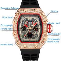Reloj De Pulsera Masculino PINTIME Casual Fashion Con Bisel De Diamante Y Correa De Silicona Cronógrafo Resistente Al Agua Cuarzo Luminoso Tipo Tonneau Material Metálico - details 5