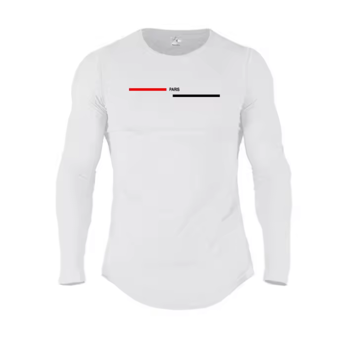 Camiseta De Correr Con Estampado De París Manga Larga Algodón Ajustada Para Hombre Ropa Deportiva De Gimnasio Fitness Musculación - 1