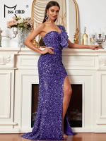 Vestido De Fiesta De Encaje Y Lentejuelas Missord Para Mujer Elegante Vestido De Boda Cocktail Prom Mermaid Maxi Vestido De Un Hombro Con Volante Y Abertura En La Pierna - details 14
