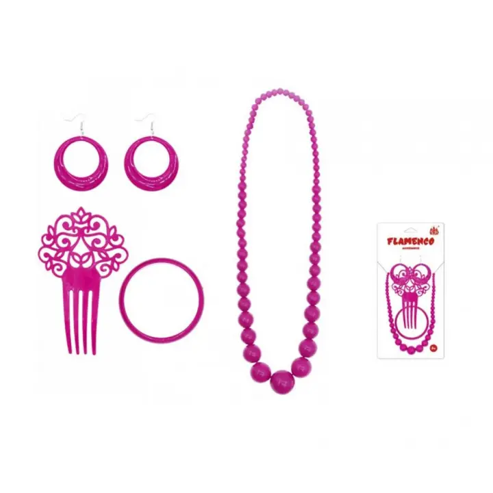 Partilandia Kit de Sevillana fucsia: Peineta, Collar, Pendientes y Pulsera - 1
