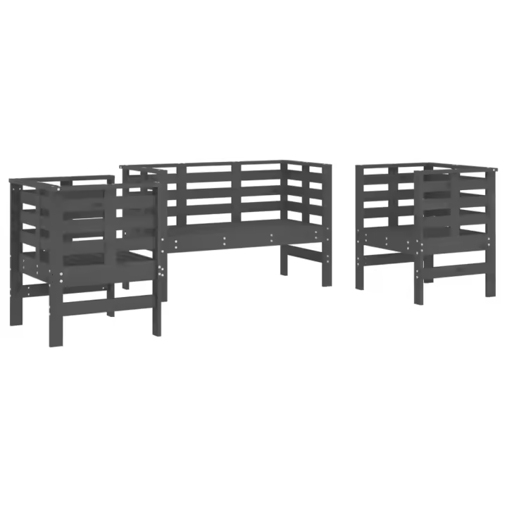 vidaXL Juego de muebles de jardín 3 pzas madera maciza de pino gris - 1