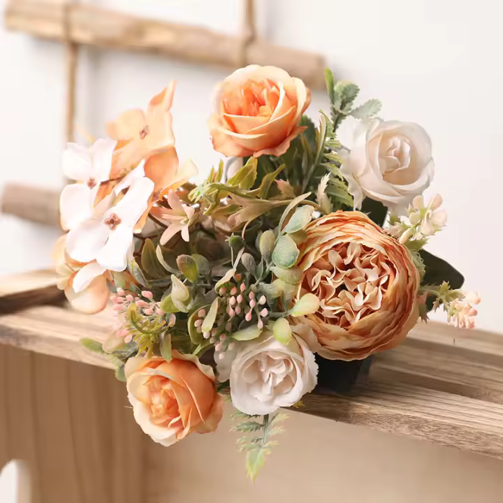 Gran Bouquet De Rosas Artificiales De Seda Blanca Para Bodas Y Decoración Del Hogar Lujoso Flores Falsas De Alta Calidad Para Eventos Y Decoración De Otoño - 1