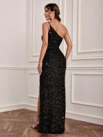 Vestido Formal De Encaje Con Abertura En Un Hombro Y Salto Sequinio Para Mujer Vestido Largo De Fiesta Elegante - details 2