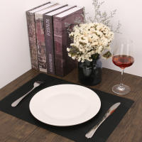 Juego De 6 Tapetes Para Mesa Con Tazas De Acompañamiento En Color Negro Tapetes De Vinilo Tejidos Cruzados Antideslizantes Lavables Para Comedor Cocina Restaurante Estilo Moderno - details 5