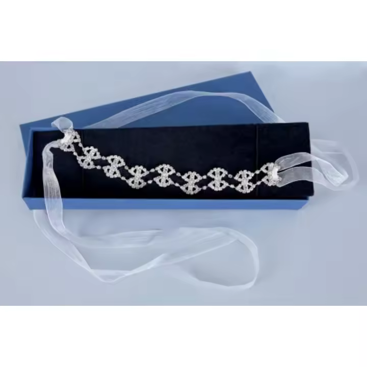 Cinturón joya con cenefa brillante y lazo blanco para vestidos de novia o fiestas - Maylori - Hecho en España - Talla única - 1
