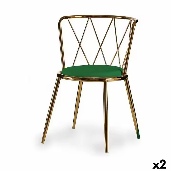 Silla Rombos Verde Dorado 50,5 x 73 x 51 cm (2 Unidades) - 1