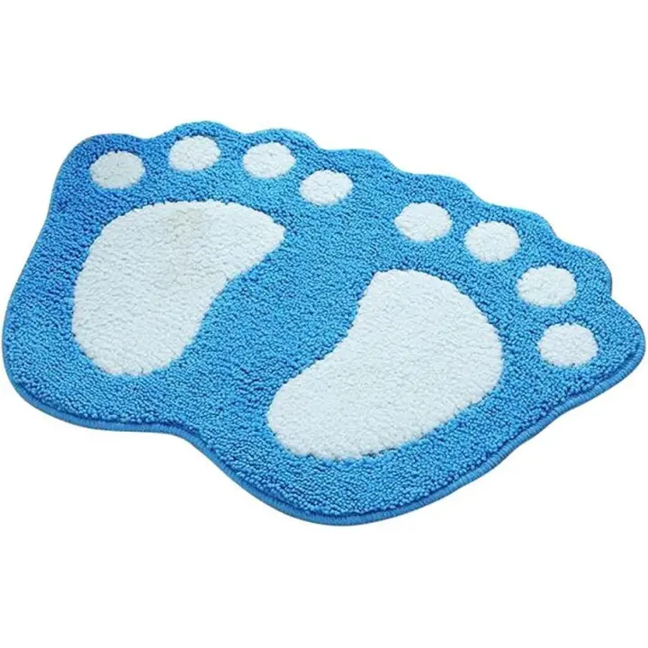 Alfombra de baño antideslizante absorbente, diseño de pie grande, poliéster, azul, 48 x 67 cm - 1