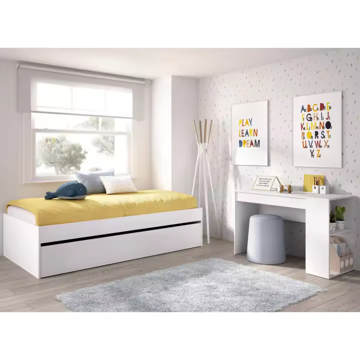 DEKIT GRUPO RIMOBEL LAGO PACK - CONJUNTO DE CAMA NIDO CON ARRASTRE Y MESA ESCRITORIO - BLANCO - 1