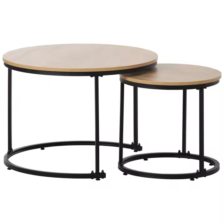 Mesa de café Redonda, Juego de 2 mesas de café, Salón, Mesa Auxiliar Redonda con Bordes, 2 mesas auxiliares Redonda. - 1