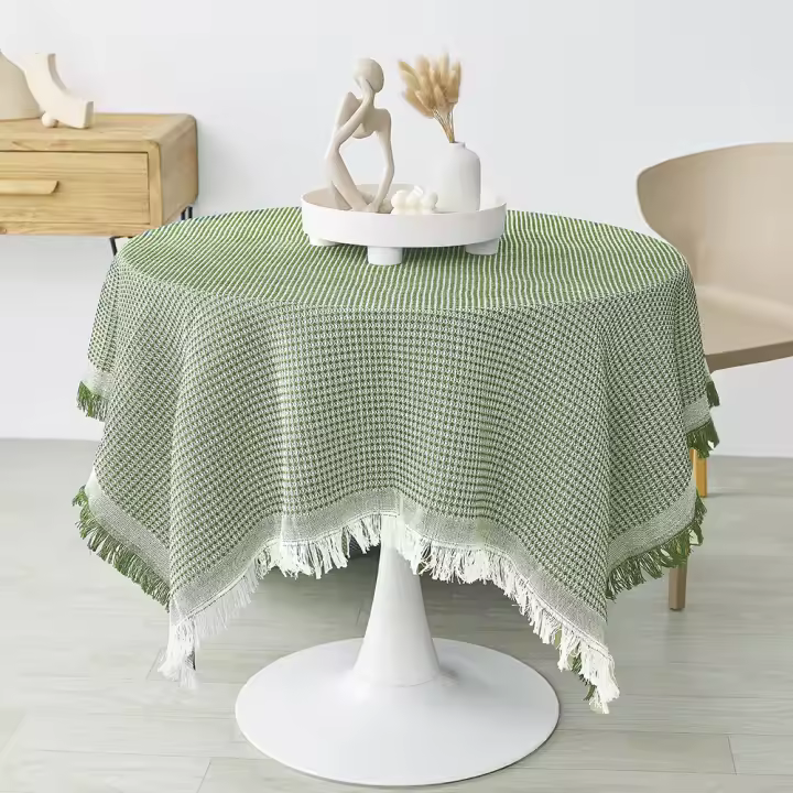 Mantel De Algodón Para Otoño Cuadrado Con Borde Francesa/Mantel De Café/Cubierta Para Mesas Finas Decoración De Mesa Tamaño Rectangular Material Poliéster/Celulosa - 1