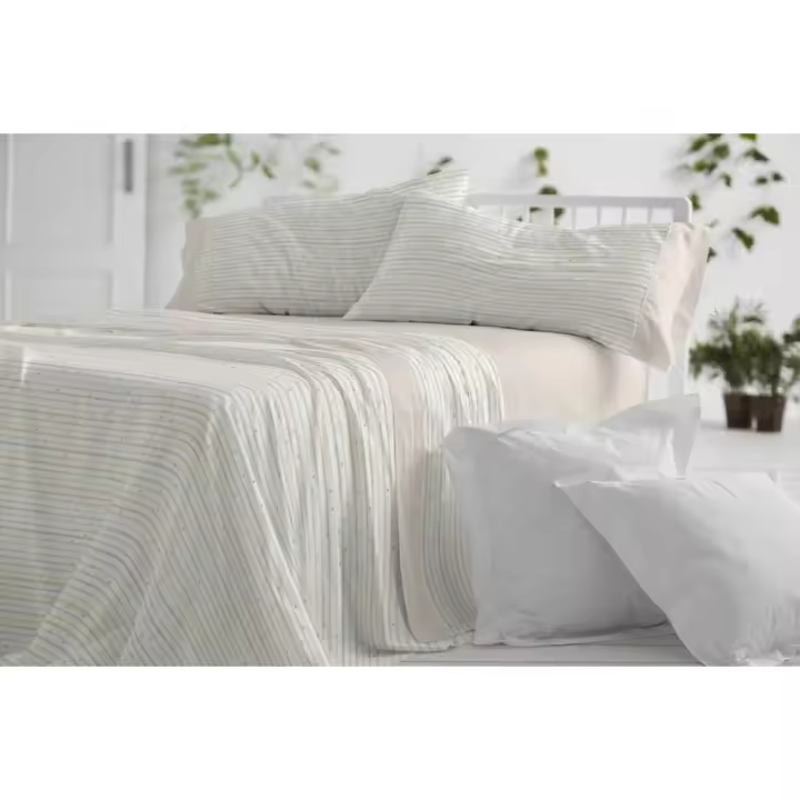 Juego de Sábanas de 3 piezas Tela 181 Beige, 50% Algodón, 50% Poliéster, Burrito Blanco - 1