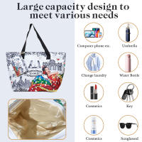 Bolso de playa plegable grande con cremallera - Bolso de hombro ligero y duradero con monedero incluido, ideal para compras, camping y viajes, diseño de hojas tropicales impreso, múltiples colores disponibles - details 3