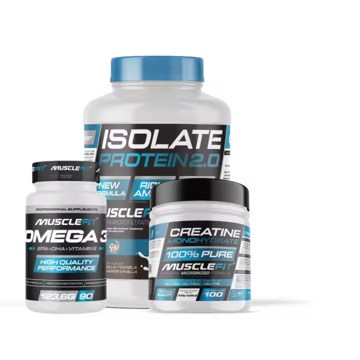 Pack Proteína ISOLATE 2kg + Creatina 300g + Omega 3 90cáps - Musclefit  Avance Muscular│Mas musculos│VItaminas - 1
