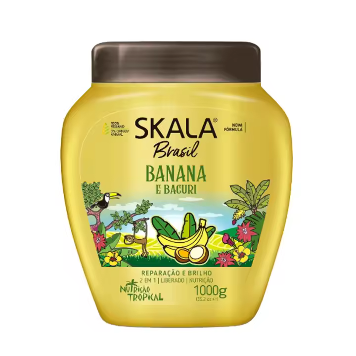 Bellas Extensiones- Skala "Banana e Bacuri"  Máscaras de tratamiento capilar 1000g. 2 em 1 co-wash. Tratamiento acondicionadora que restaura la fibra capilar, nutriendo y eliminando el frizz. Sin sulfatos, parabenos, petrolatos, siliconas y oleo mineral. - 1