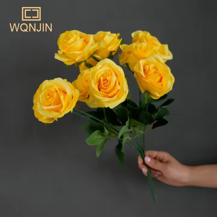 Bouquet De Rosas Amarillas Simulación De 10 Cabezas Decoración De Hogar Para Bodas Y Fiestas Regalo De Aniversario Decoración De Mesa - 1