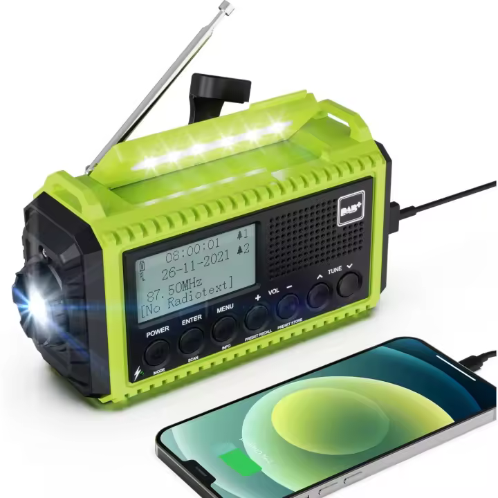 Radio Portátil Dab/FM con Batería Recargable, Digital Solar con Manivela para Exteriores con Cargador USB, Alarma SOS de Emergencia, Resistente al Agua IPX4, Apto para Senderismo, Camping - 1