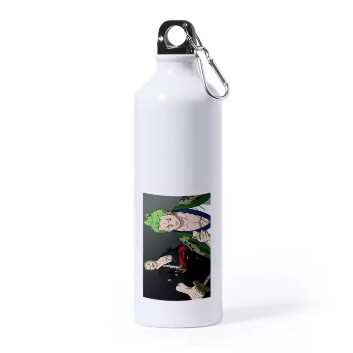 MERCHANDMANIA BIDON GRANDE 800 ML ACERO INOXIDABLE zoro roronoa wano samurai kuina katana deporte deportivo con mosqueton botella - 1