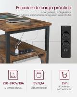 Mesa auxiliar multifuncional con multienchufe, diseño compacto con 2 cajones, ideal como mesita de noche, almacenamiento adicional para salón y dormitorio, disponible en gris ahumado o marrón rústico - details 5