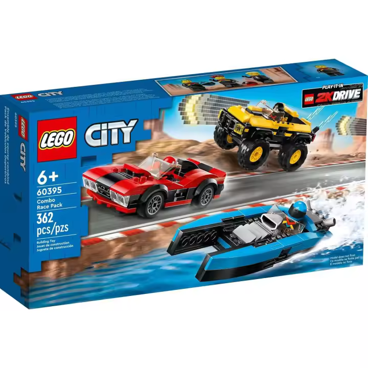LEGO 60395 Combo Race Pack de Vehículos Deportivo, Coche Deportivo, SUV  y Lancha - 1