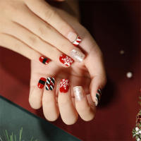 Juego De 24 Uñas Postizas De Acrílico Navidad Con Hojas Plateadas Falsas Uñas Cortas Francesas Adhesivas Removibles Para Fiesta - details 9
