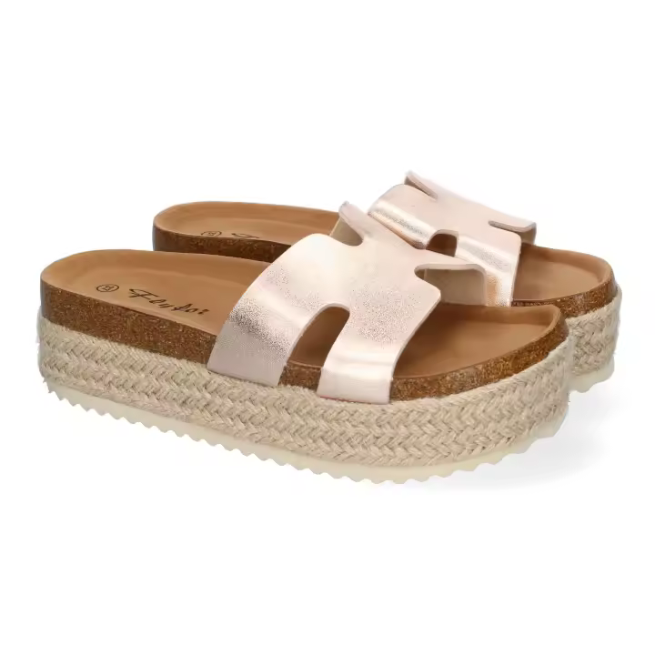 PuntoSalao Sandalias bio de plataforma en yute para mujer color champan M-288 - 1
