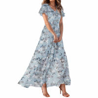 Vestido Largo Elegante Con Cuello En V Para Mujer Traje De Boda De Noche Fiesta Vestido De Fiesta Manga Corta Adecuado Para Primavera Verano Otoño - details 3