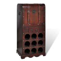 vidaXL Botellero de madera para 9 botellas baúl con cajón - details 0