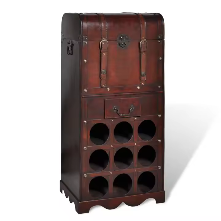 vidaXL Botellero de madera para 9 botellas baúl con cajón - 1