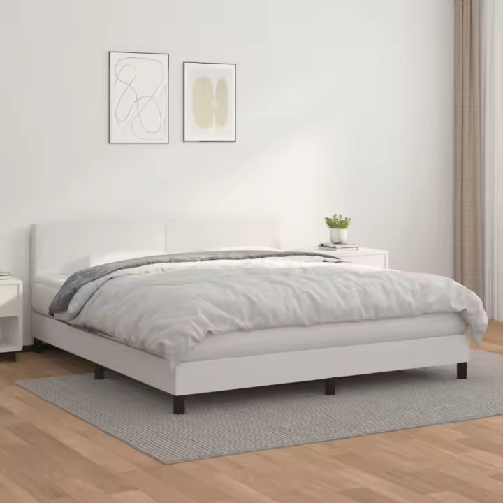 vidaXL Cama box spring con colchón cuero sintético blanco 180x200 cm - 1