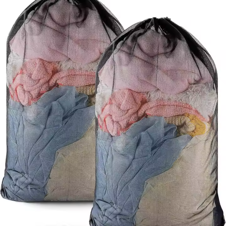 2 pack 60 90cm negro grandes bolsas de malla para lavandería, bolsas de lavado, material de malla resistente cerrado con cordón - 1