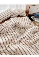 Juego De Cama De Cuatro Piezas Con Fundas De Almohada Y Fundas De Edredón En Estilo Estriado Rojo Y Azul Hecho De Algodón Lavado - details 2