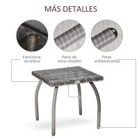 Outsunny Mesa de Jardín de Ratán Mesita Auxiliar con Patas de Metal Carga 30 kg Mesa de Exterior para Patio Terraza Balcón 45x45x44 cm Gris - details 4