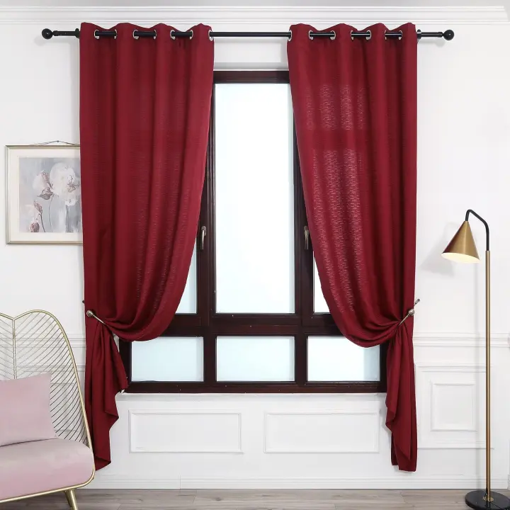 Shoppe house - Cortina Salón Dormitorio Tejido Cáñamo Cruzado - Cortina con Ojales Poliéster Color Sólido para Salón Dormitorio 140x260cm - 1
