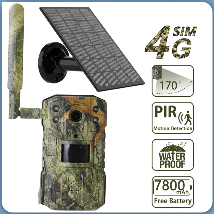 Cámara Solar impermeable para rastreo de caza, dispositivo con tarjeta SIM 4G de 4MP, 20M, detección de movimiento PIR, seguimiento de Vida Silvestre, visión nocturna de 30M - 1
