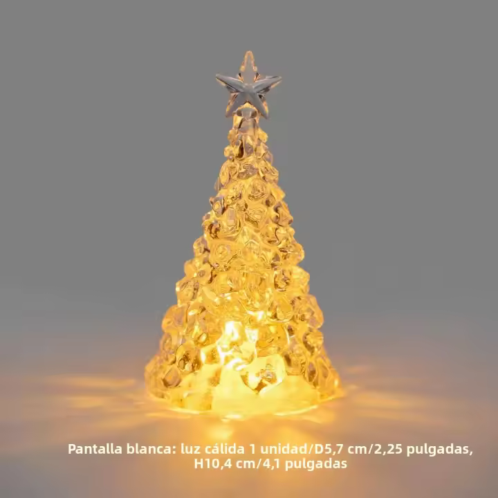 Árbol De Navidad De Cristal Con Luz Caliente Y Colorida Luz De Noche Con Estrella Decoración De Mesa Para Dormitorio Regalo De Velas Incluidas Fuente De Alimentación De Batería - 1