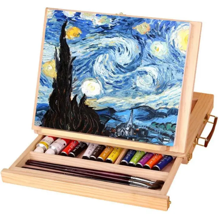 Art Table Easel, Adjustable Folding Wooden Easel, Multipurpose Artist Easel, Portable Tabletop Easel Box with Drawer for Painting and Drawing，Just the easel. - 1