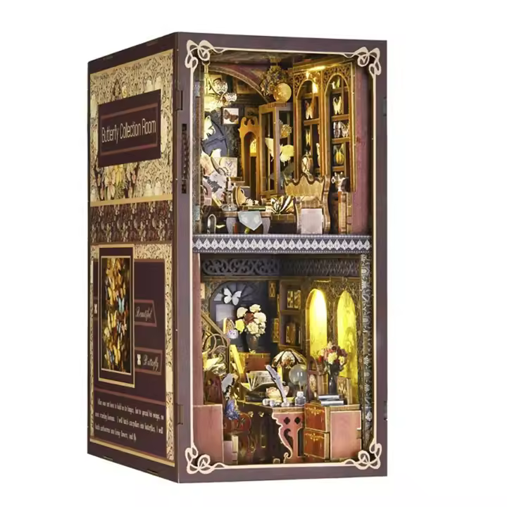 DAM. Colección de Mariposas. Book Nook de madera, diseño 3D realista con gran detalle, cubierta y luces led. 12x18x23cm. - 1
