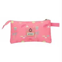 Estuche triple Enso Magic Summer rosa y azul con unicornio en el centro rodeado de estrellitas 22 x 12 x 5 cm - dos compartimentos cerrados con cremallera y un bolsillo frontal para mejorar la organización - asa lateral - diseño divertido y multicolor - details 3