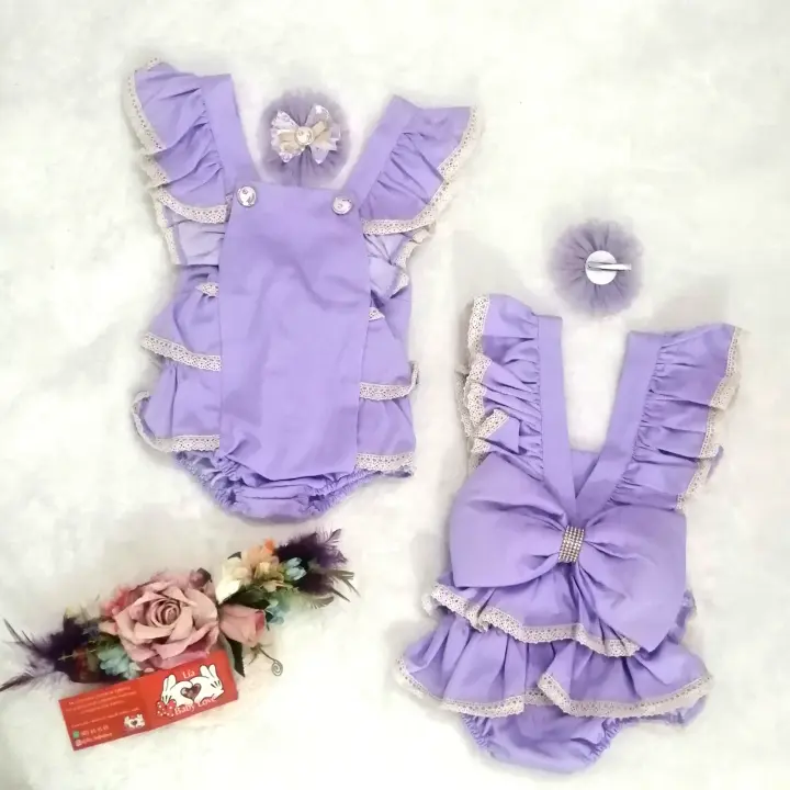Liababylove pelele ranita ropa para niña bebe, con lazo de fiesta malva, precioso con horquilla a juego - 1