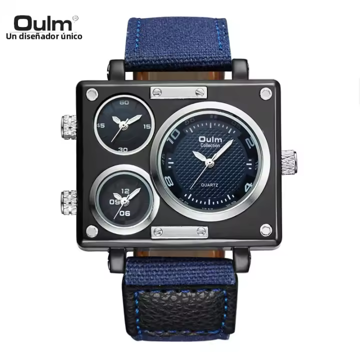 Reloj Deportivo Para Hombre Oulm Estilo Único Diseñador Calidad Superior Cuero Y Tela Reloj De Cuarzo Moda Resistente Al Choque - 1