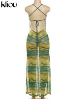 Vestido Largo De Verano Para Niñas Kliou Estilo Hipster Streetwear Malla Espalda Descubierta Ajustado Y Flared Vestido De Fiesta Club - details 6