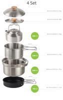 Juego De Cocina Al Aire Libre En Acero Inoxidable Para Camping Y Senderismo Kit De Comedor Portátil Con Sartén Fregadero Y Kettle Para 3-5 Personas - details 2