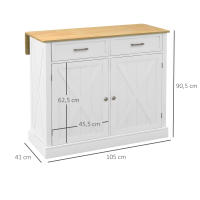 HOMCOM Isla de Cocina Carro de Cocina con Encimera de Madera Plegable 2 Puertas 2 Cajones Estante Ajustable y 4 Ruedas 105x60x90,5 cm Blanco - details 2
