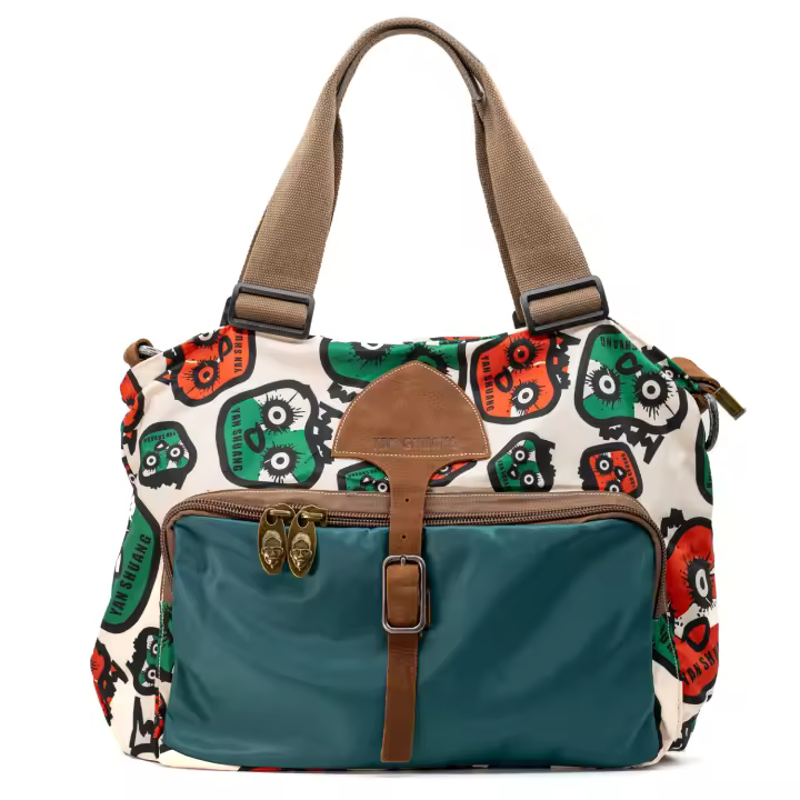 DUNNE BRAND YAN SHUANG Bolso “Candy Head” - Turquesa y Blanco, Algodón y Piel, Hecho a Mano, Regalo para Mujer - 1