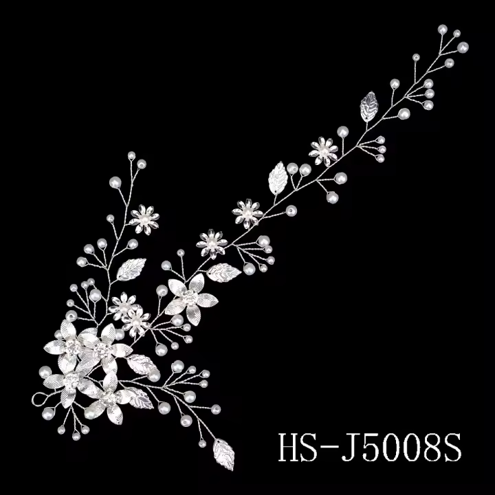 Diadema De Boda Hecha a Mano Con Perlas Y Rhinestones Flor De Metal Hoja Accesorios De Cabello Para Mujer Adorno Florido - 1
