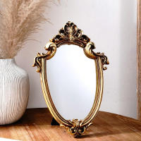 Espejo Decorativo De Resina Estilo Europeo Clásico Con Patrón Dorado Forma Especial Puede Colgarse O Posarse - details 0