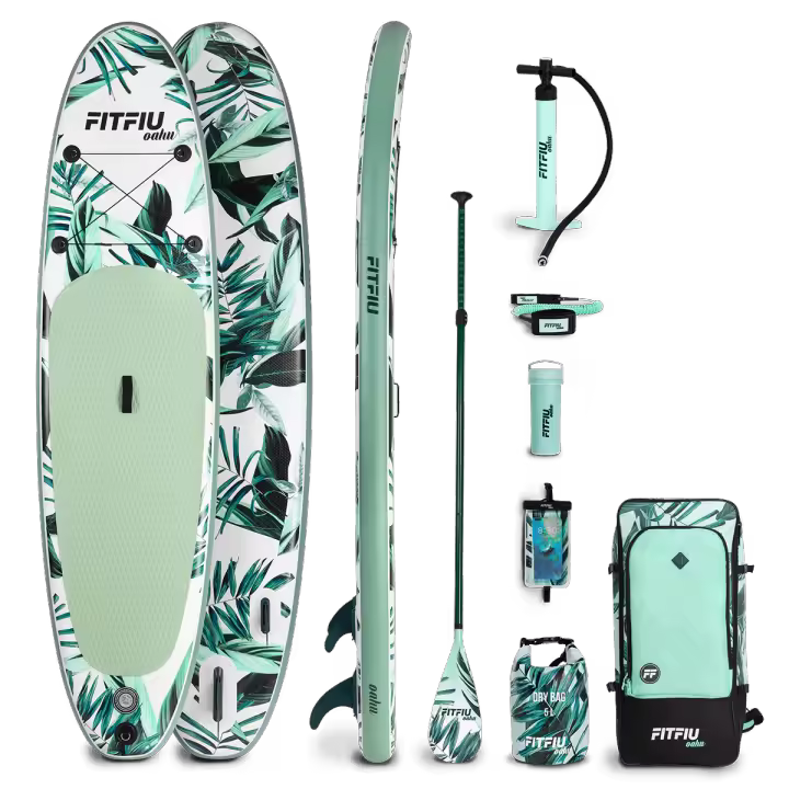 FITFIU Fitness OAHU - Paddle Surf Hinchable con Kit Completo, SUP con Remo, Bomba Infladora, 3 Aletas + Accesorios, Stand Up Paddling 320x81x15cm (Verde) - 1