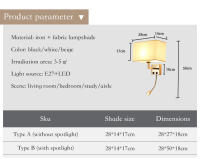 Lámpara De Pared De Tela E27 Con Interruptor Luz De Lectura LED Para Dormitorio Estudio Hotel Decoración Nórdica Moderna - details 8